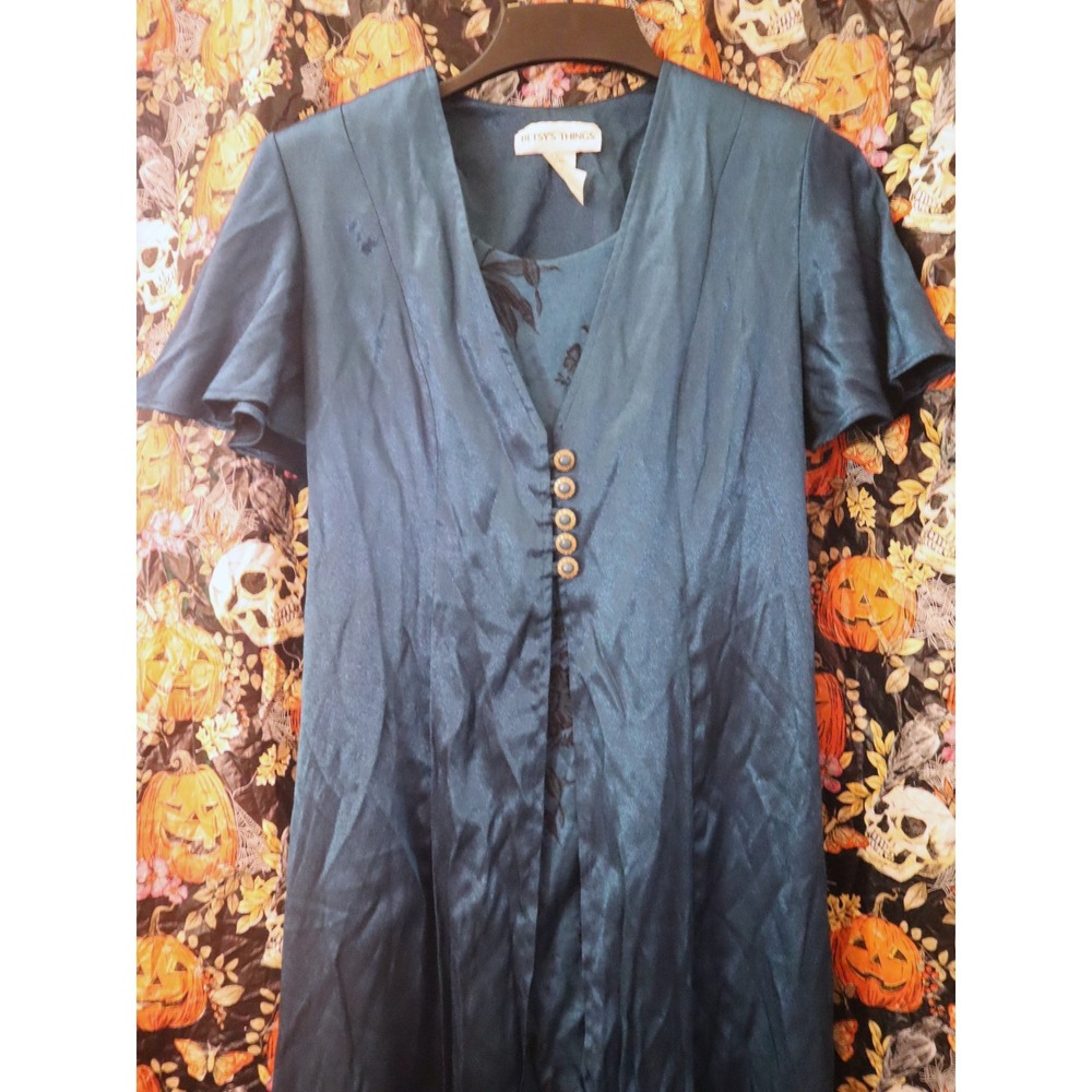 Teal 2-in-1 Maxi Dress 10 Betsy's Things Vintage Peacock Flutter Sleeve Fall